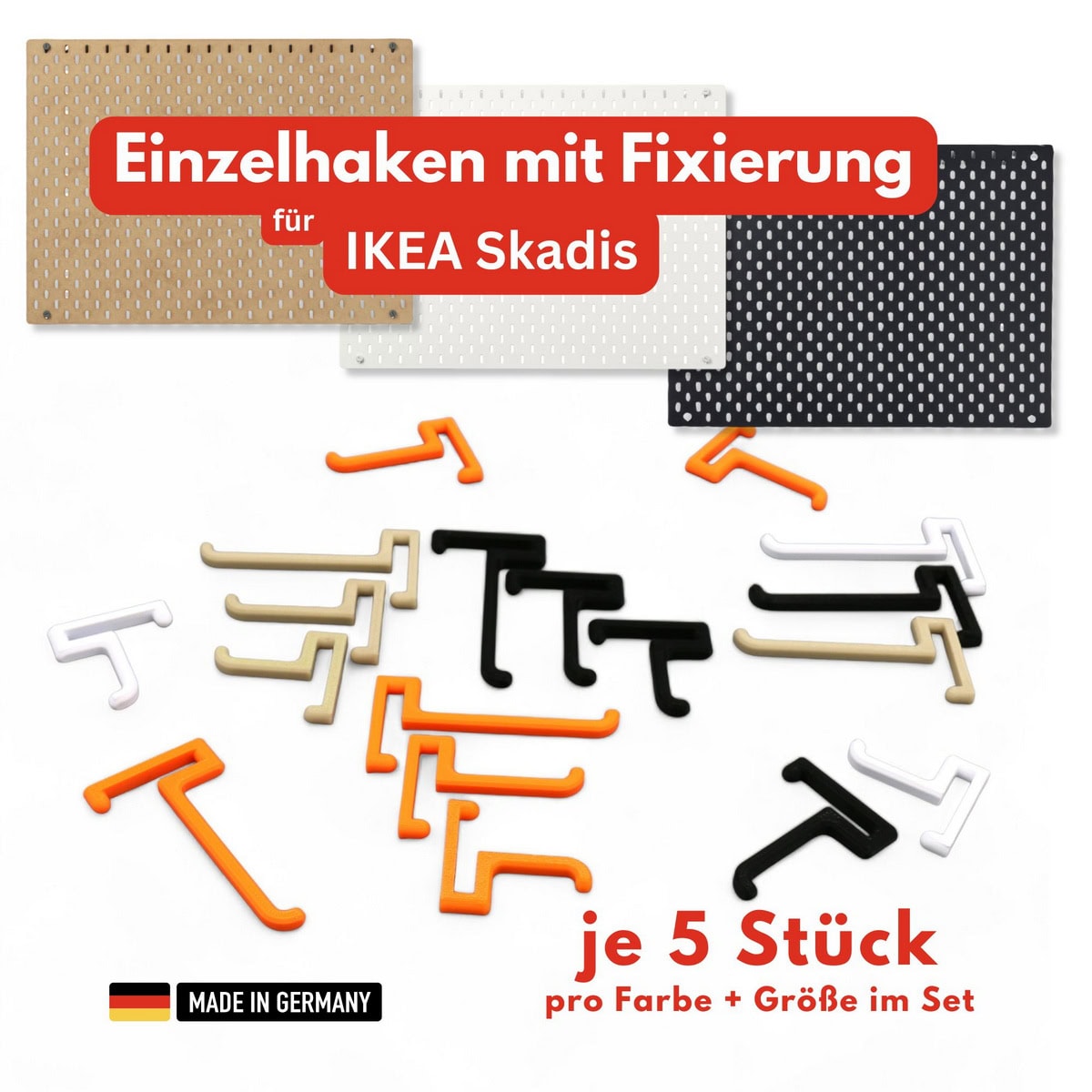 5x einzelhaken mit fixierung für skadis lochplatte ikea 5er set