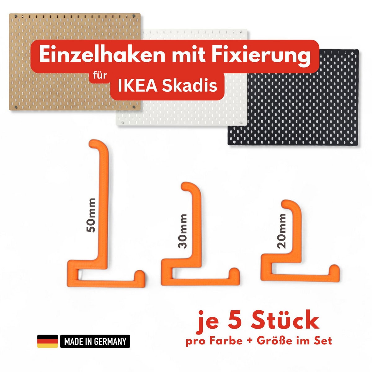 5x einzelhaken mit fixierung für skadis lochplatte ikea 5er set