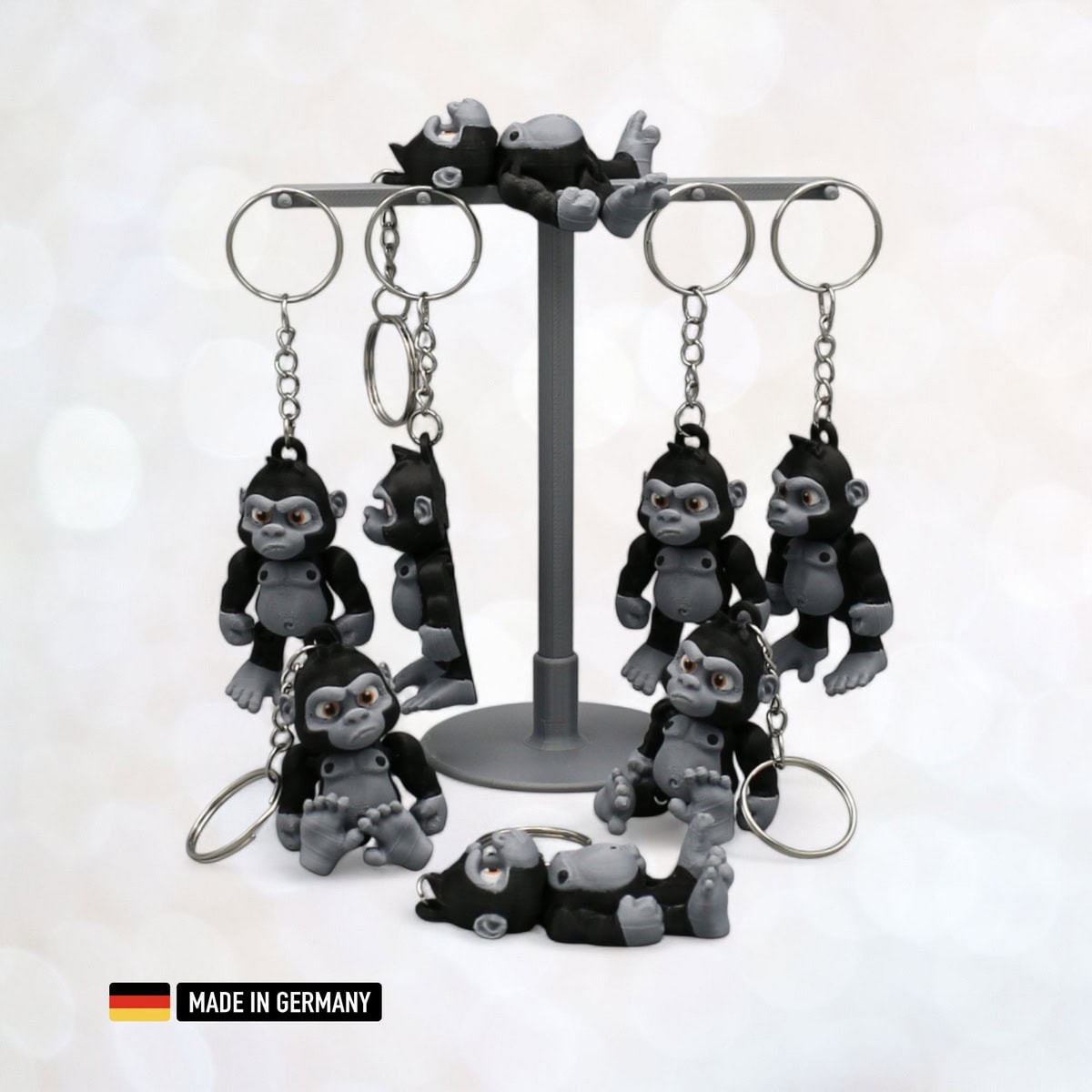 gorilla figur schlüsselanhänger mehrfarbig mit kette und schlüsselring