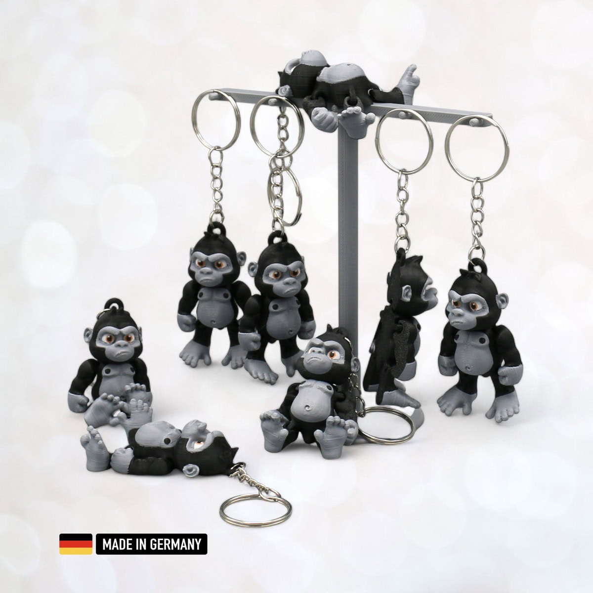 gorilla figur schlüsselanhänger mehrfarbig mit kette und schlüsselring