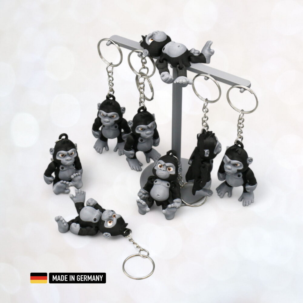 gorilla figur schlüsselanhänger mehrfarbig mit kette und schlüsselring