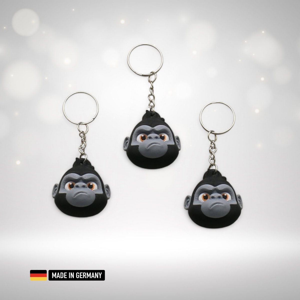 gorilla schlüsselanhänger kopf mehrfarbig mit kette und schlüsselring