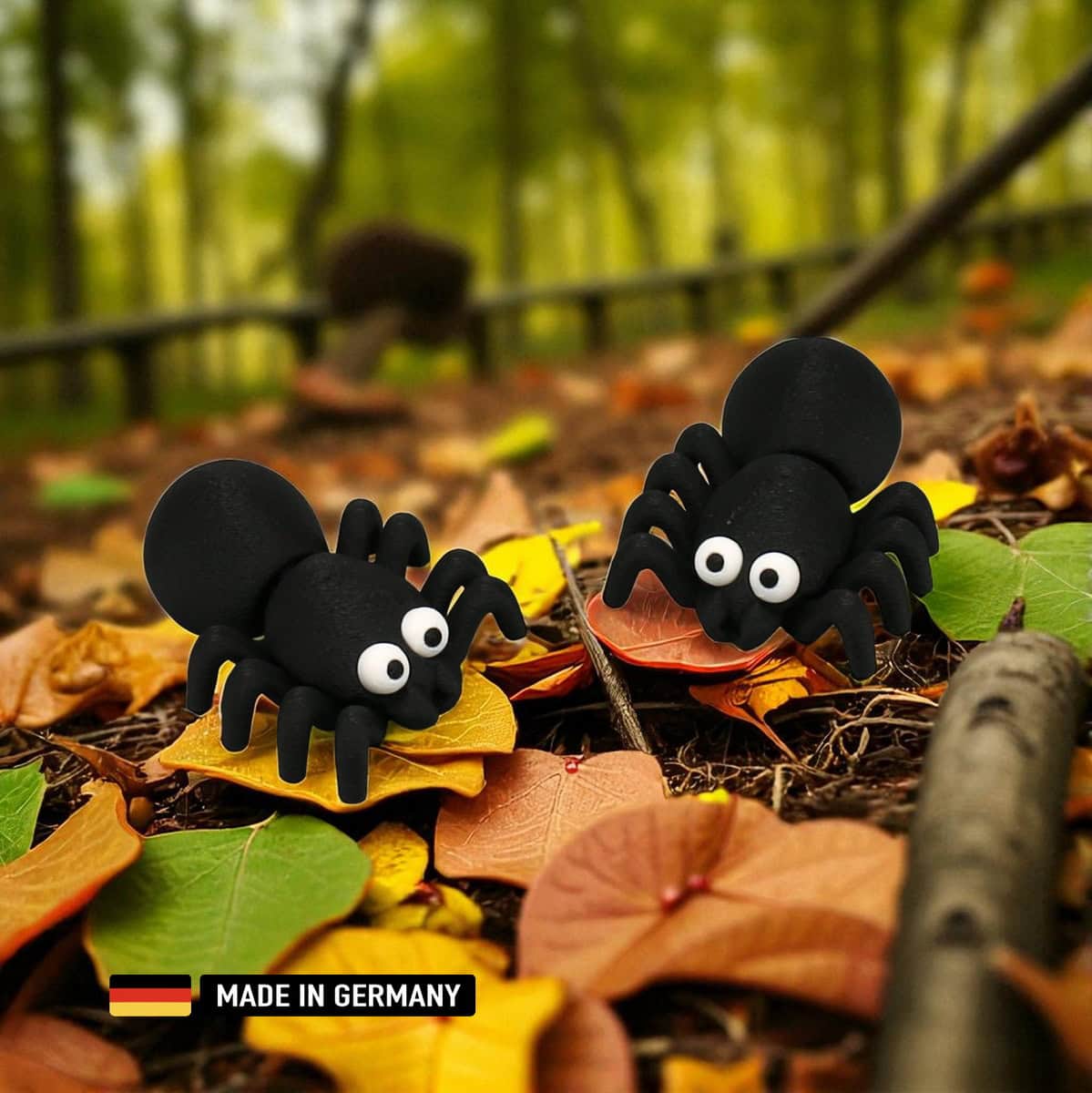 schwarze kabbelspinne mit wackel beinen, dekoration mehrfarbig