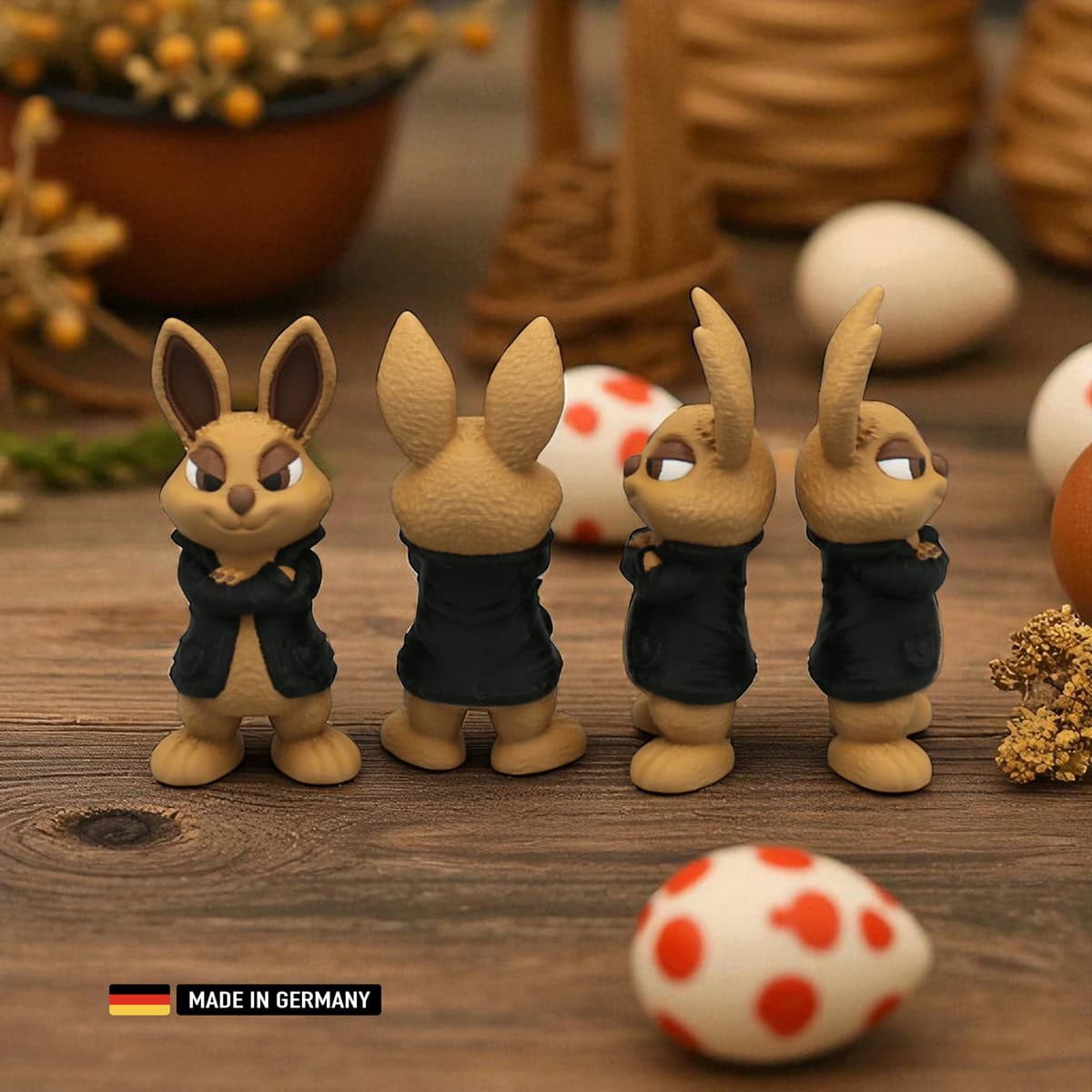 cooler hase mit schwarzer jacke witzige dekorations figur