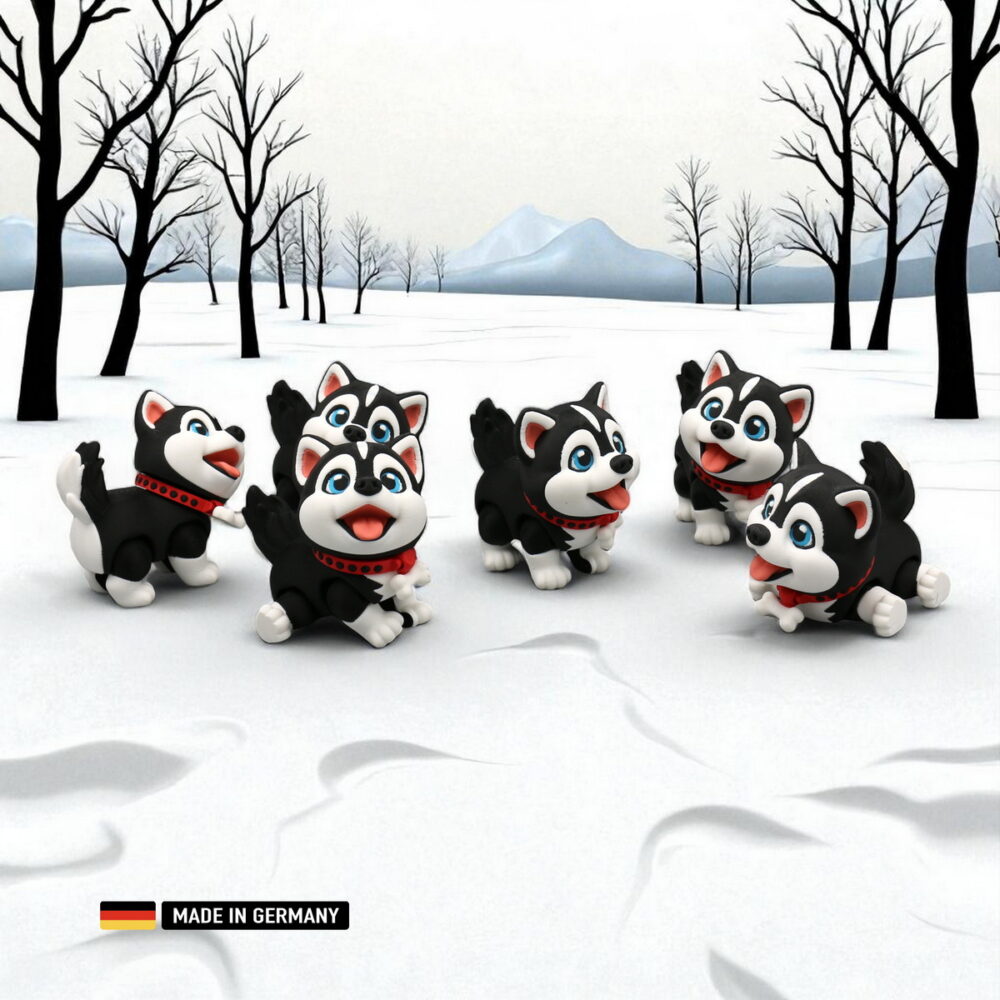 husky welpe figur baby, mehrfarbig mit beweglichen gliedern, dekoration