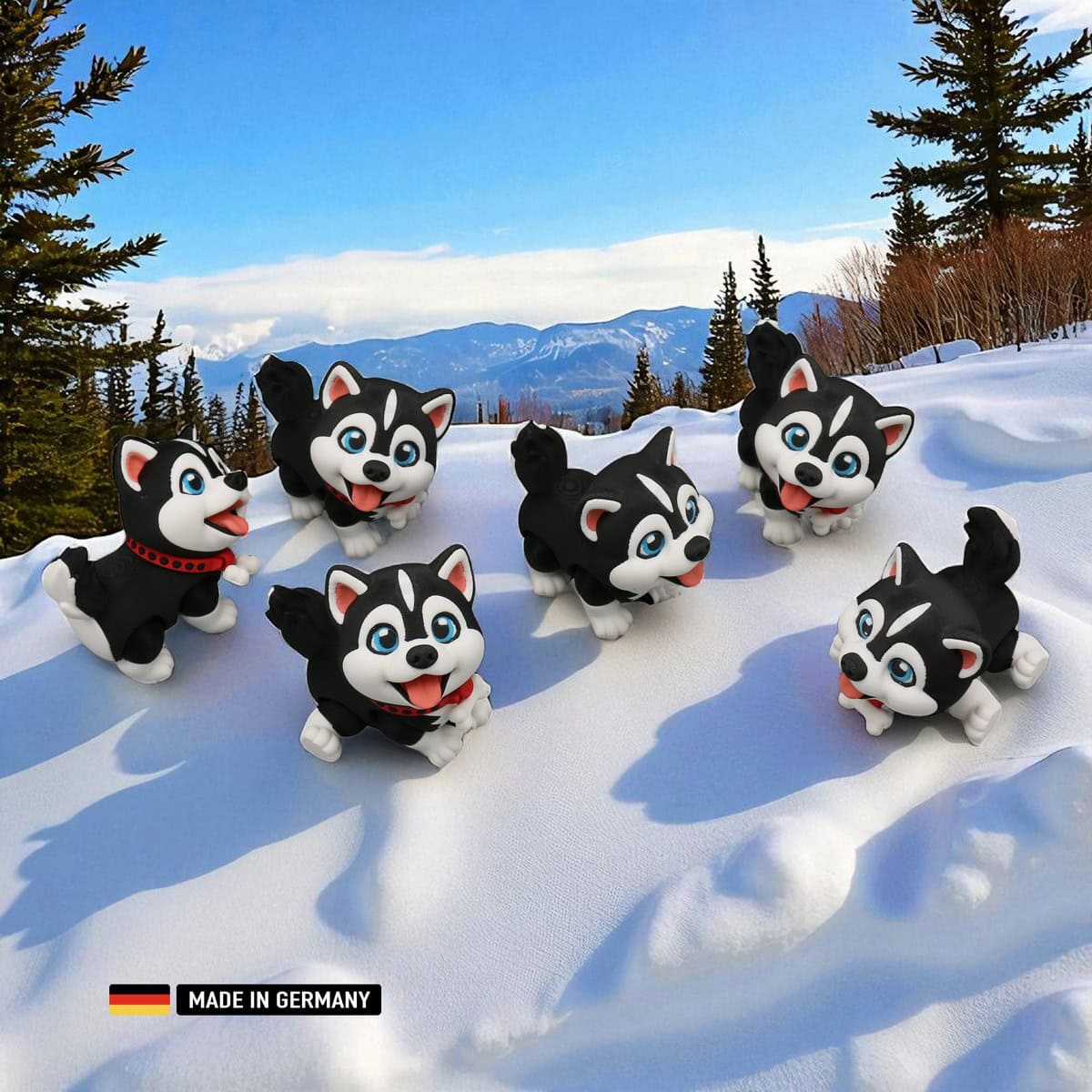 husky welpe figur baby, mehrfarbig mit beweglichen gliedern, dekoration