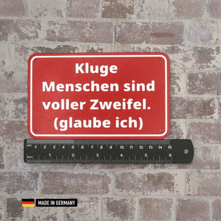 schild: kluge menschen sind voller zweifel (glaube ich)