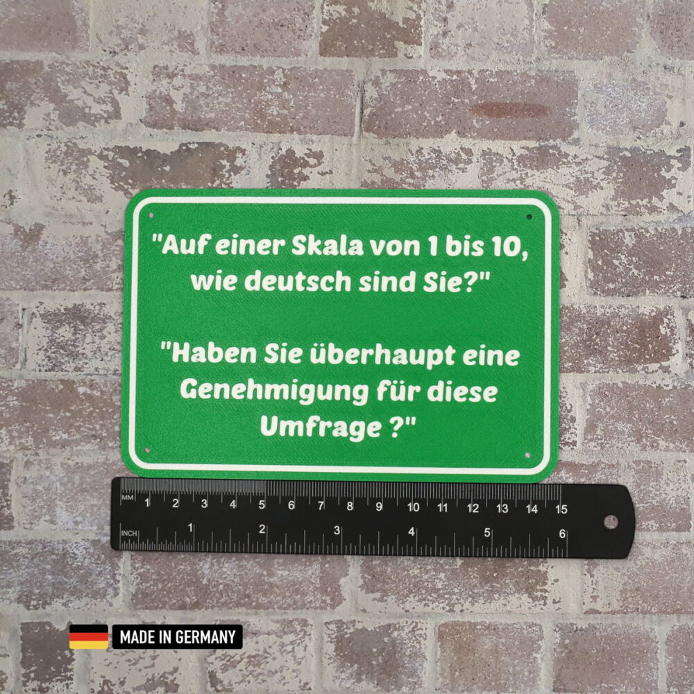 schild: auf einer skala von 1 bis 10, wie deutsch sind sie?