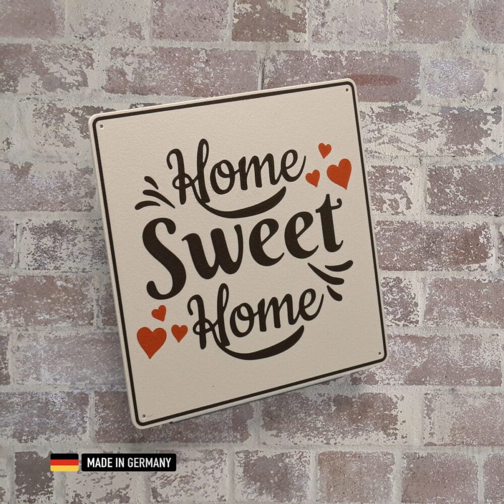 schild: home sweet home / dekoration kunststoff 150 x 150 x 2mm