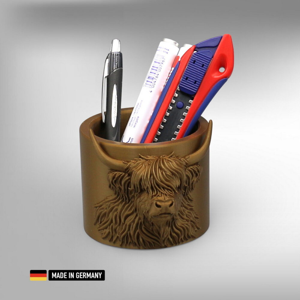 highland rind pflanzgefäß & stifthalter – metallic glanz dekoration aus kunststoff