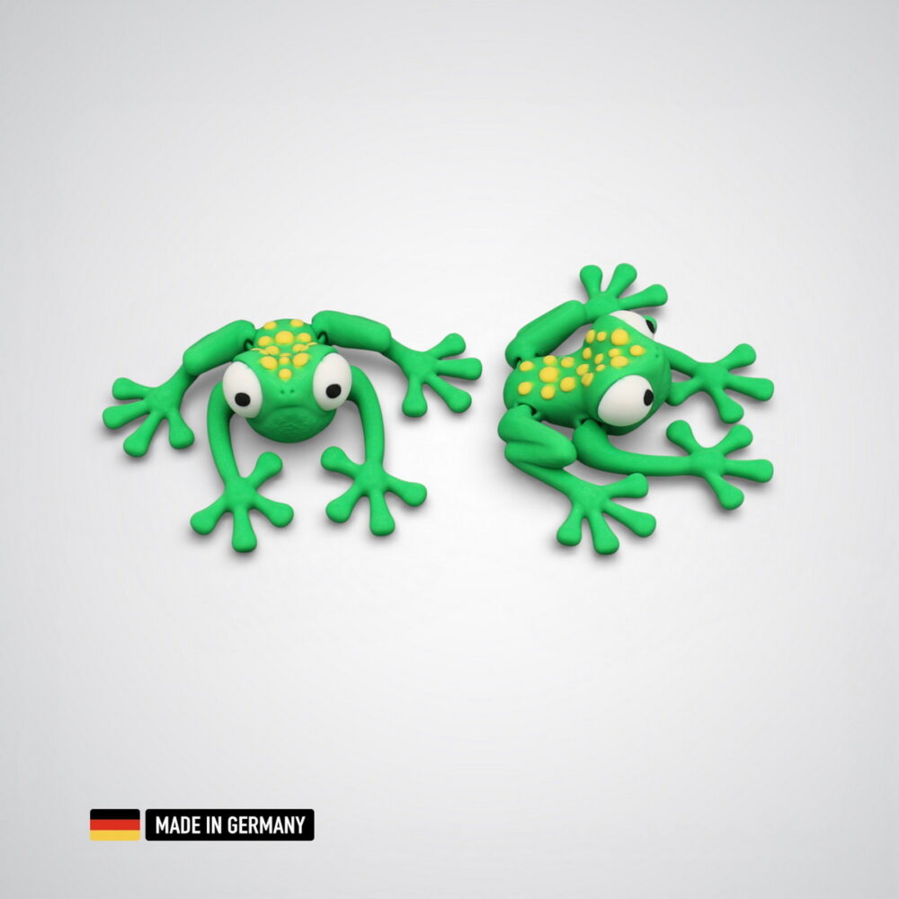 frosch figur grün mit gelben punkten und bewegliche gliedmaßen / dekorations tierfigur