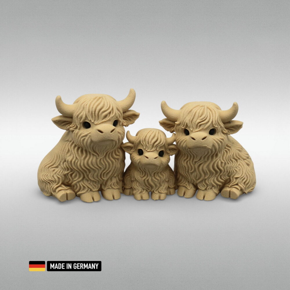 highland rind familie mama papa kalb glasfaserverstärkt dekoration