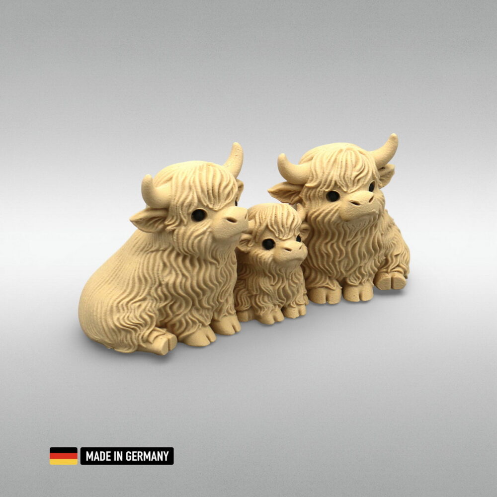 highland rind familie mama papa kalb glasfaserverstärkt dekoration