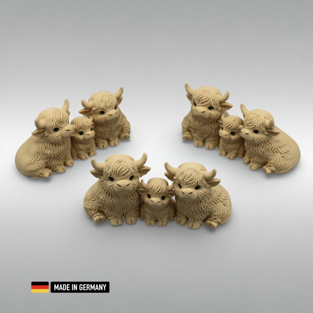 highland rind familie mama papa kalb glasfaserverstärkt dekoration