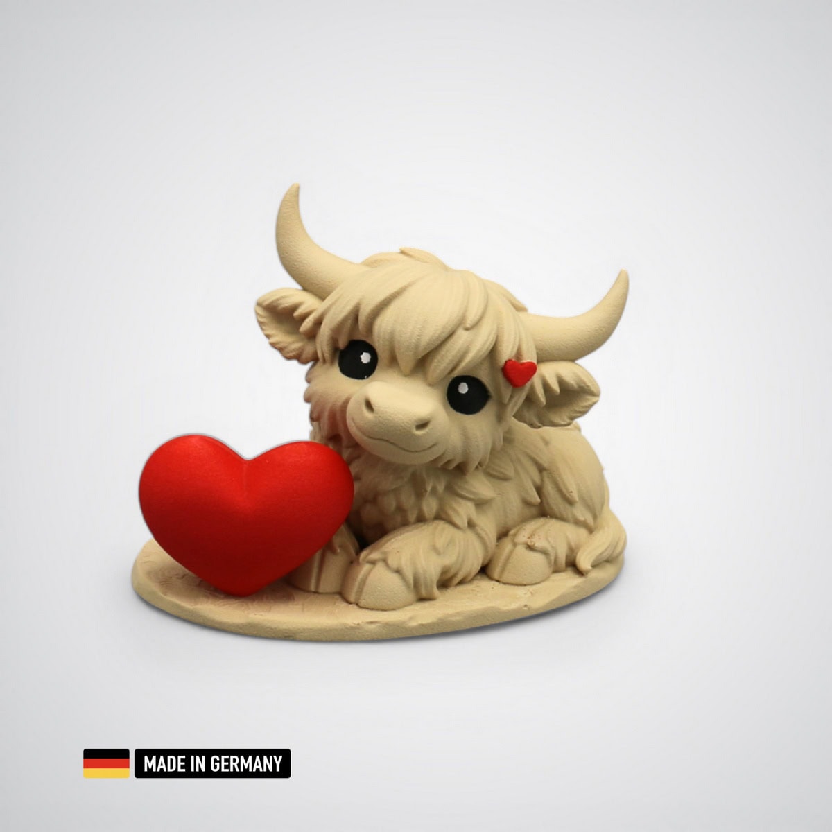 highland rind mit großem herz / liebesgeschenk tierfigur hochland rind chibby