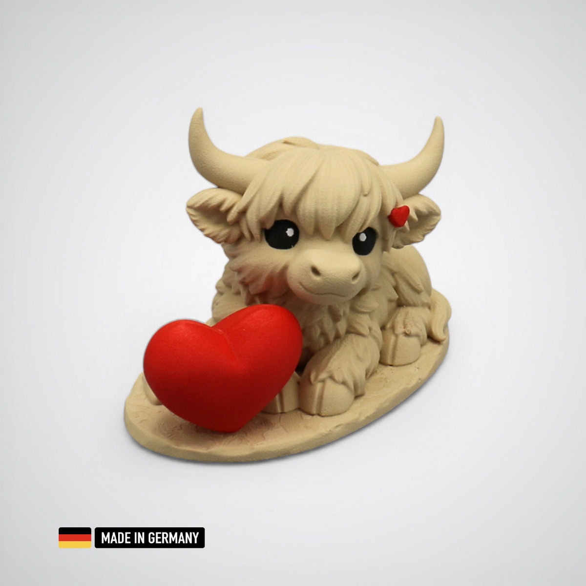 highland rind mit großem herz / liebesgeschenk tierfigur hochland rind chibby
