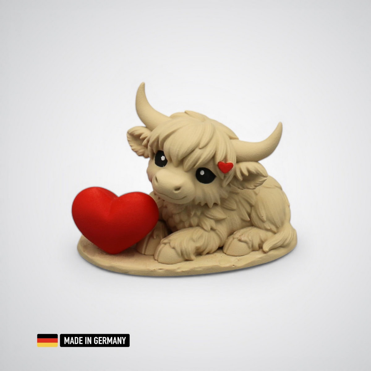 highland rind mit großem herz / liebesgeschenk tierfigur hochland rind chibby