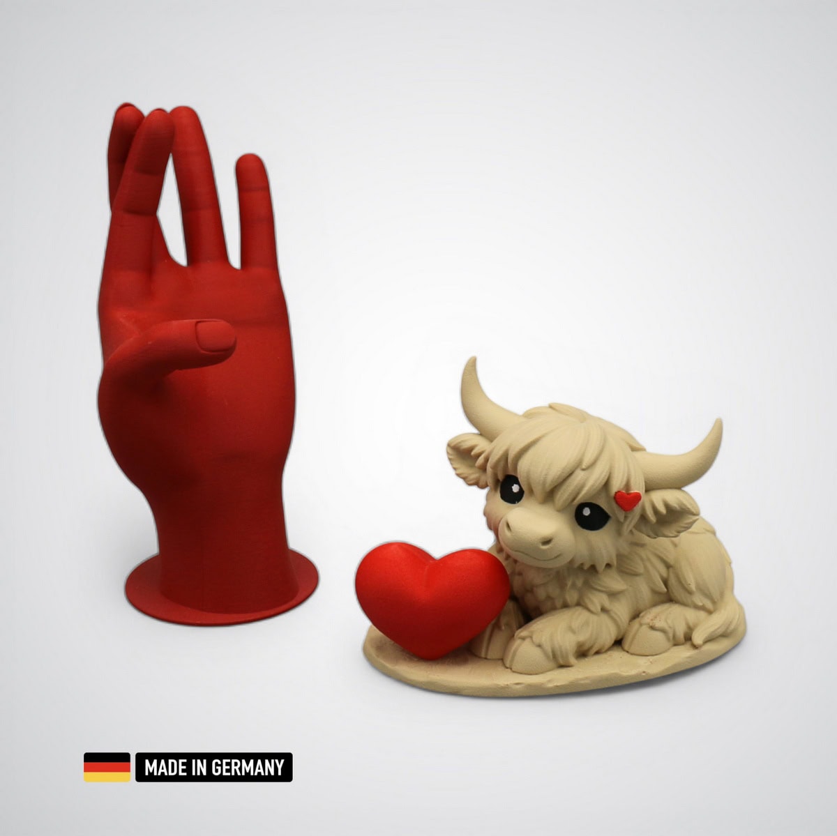 highland rind mit großem herz / liebesgeschenk tierfigur hochland rind chibby