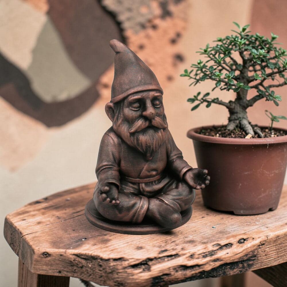 meditationsgnom brushes figur metallic handveredelt zen deko für garten & blumen