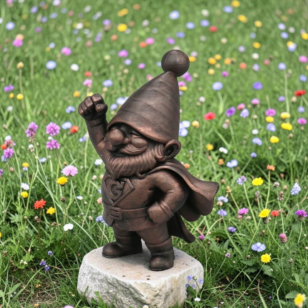 der superheld gnom mit den superkräften – dekofigur für garten, beet und fensterbank