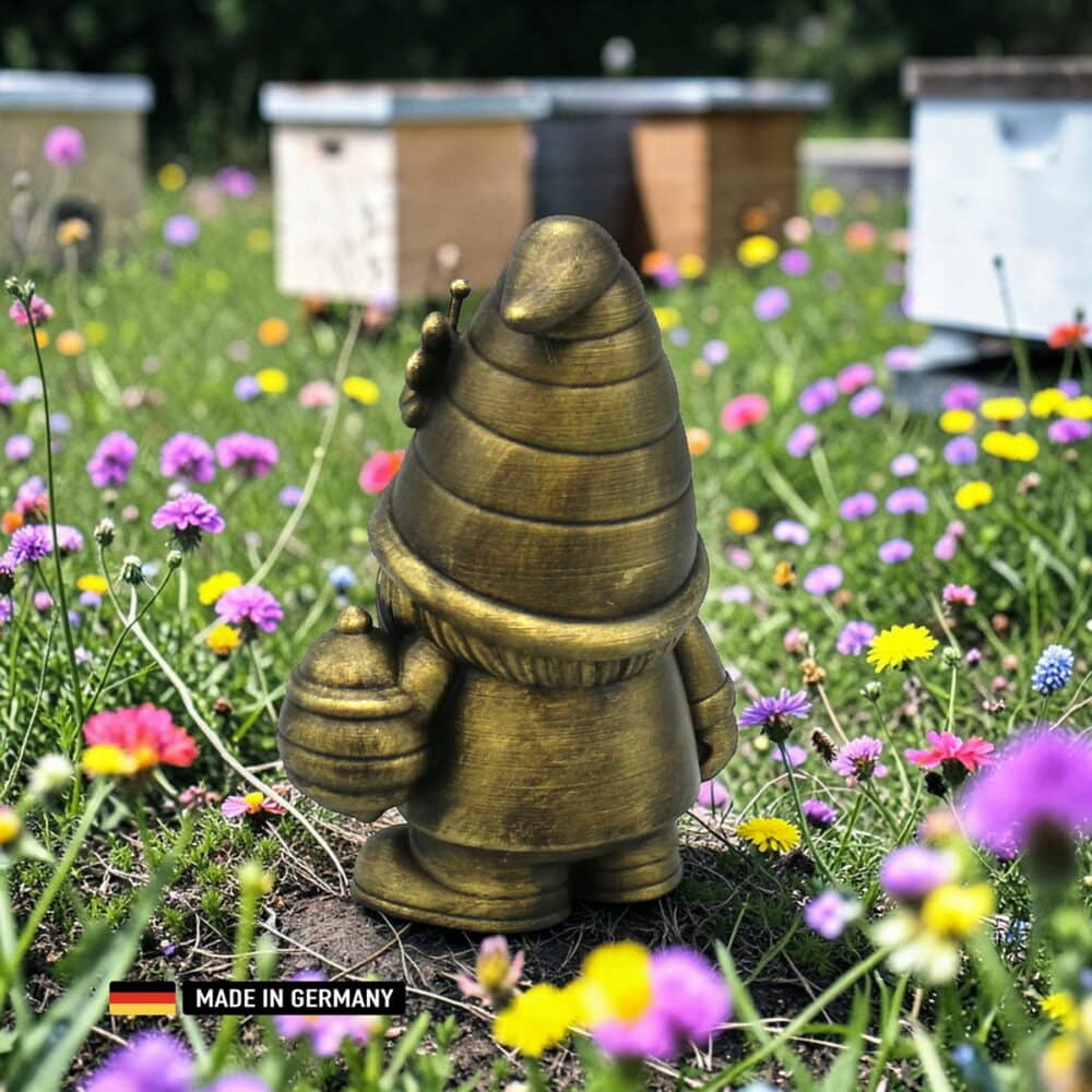 imker gnom bienenfreund mit bienenkorb – dekofigur für garten, beet und fensterbank