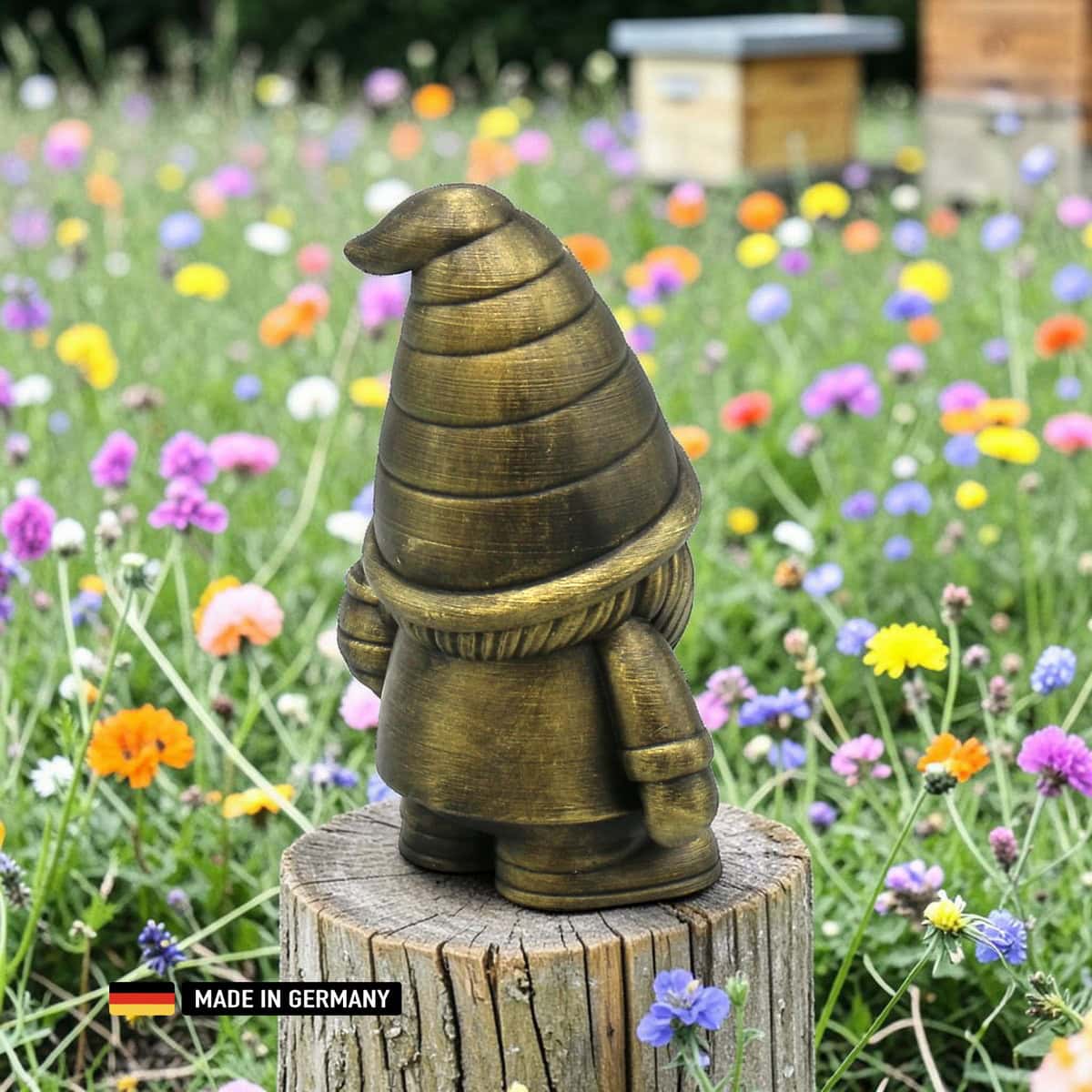 imker gnom bienenfreund mit bienenkorb – dekofigur für garten, beet und fensterbank