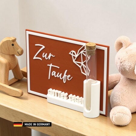 stehkarte zur taufe – deko mit reagenzglas für geldgeschenk