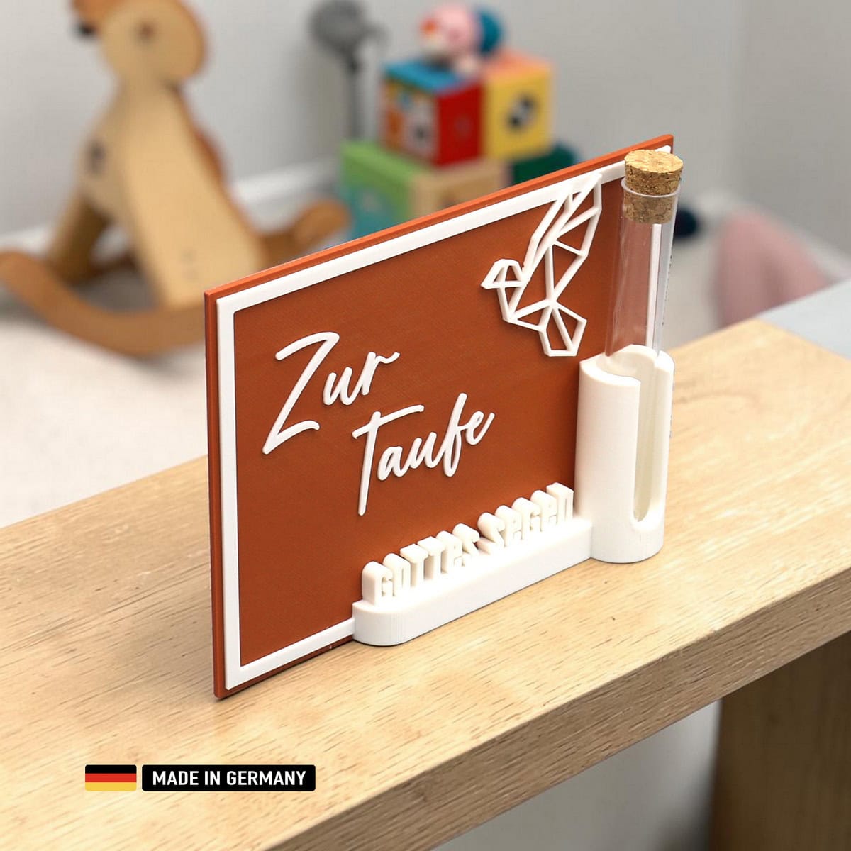 stehkarte zur taufe – deko mit reagenzglas für geldgeschenk