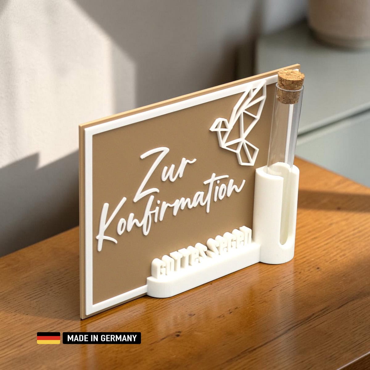 stehkarte zur konfirmation – deko mit reagenzglas al