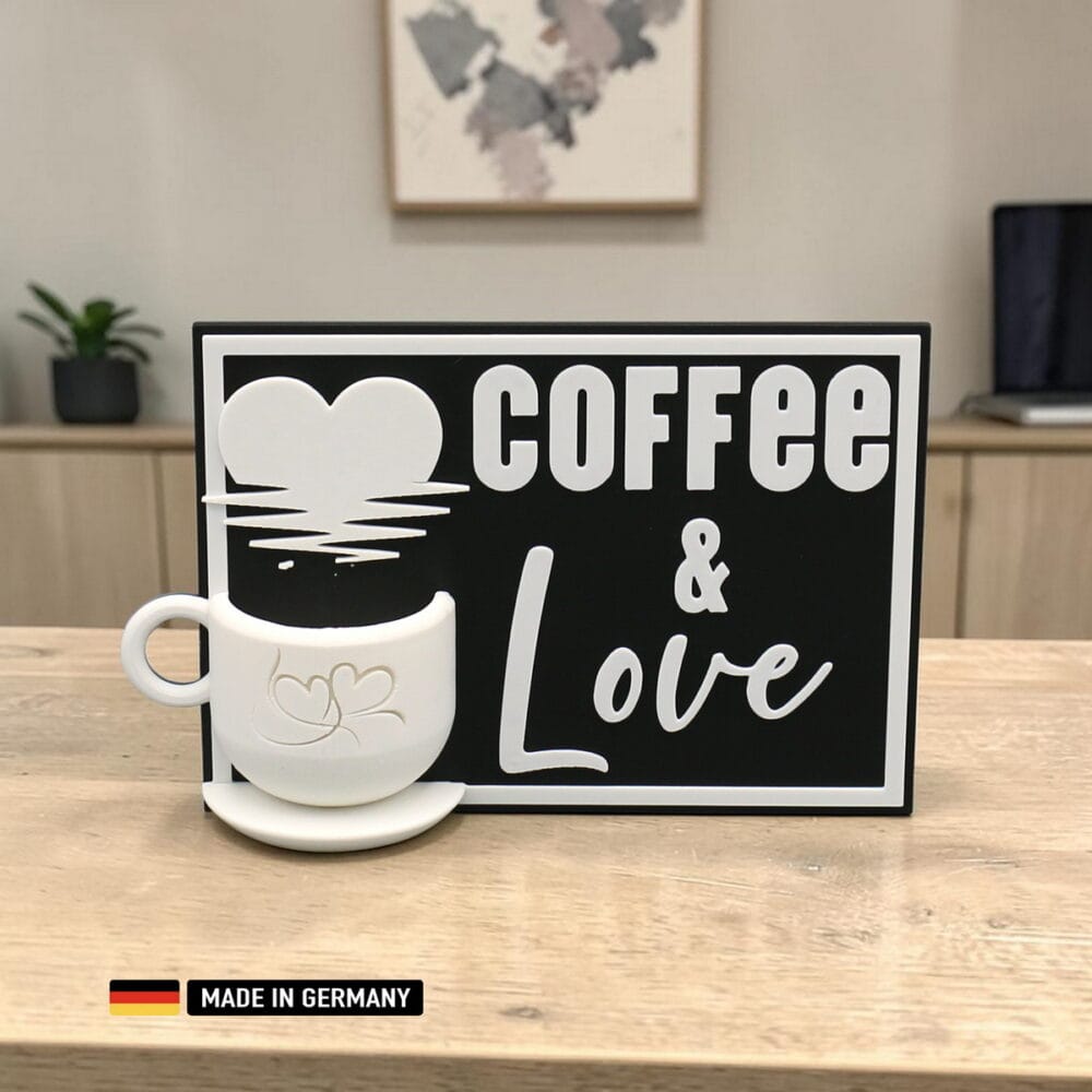 coffee & love stehkarte mit 3d tasse dekoration geschenkidee / dekoration zum aufstellen