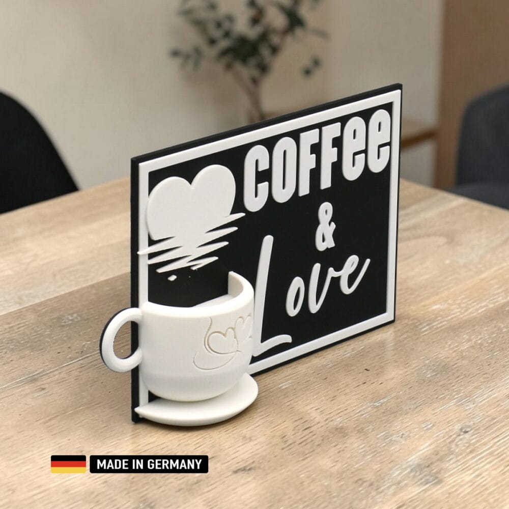 coffee & love stehkarte mit 3d tasse dekoration geschenkidee / dekoration zum aufstellen