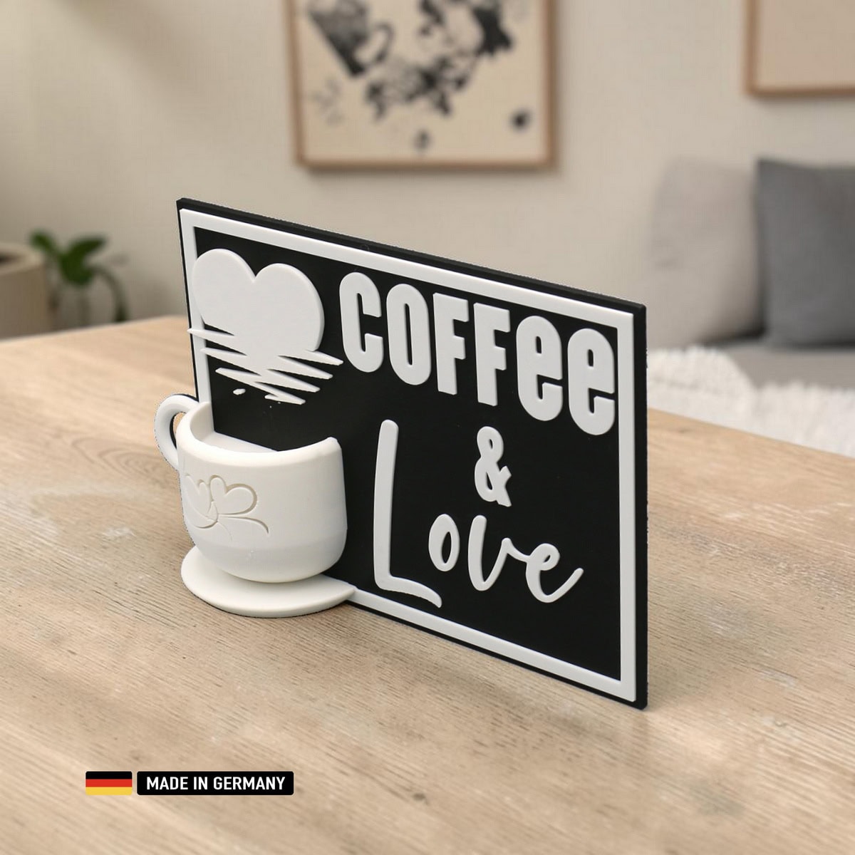 coffee & love stehkarte mit 3d tasse dekoration geschenkidee / dekoration zum aufstellen