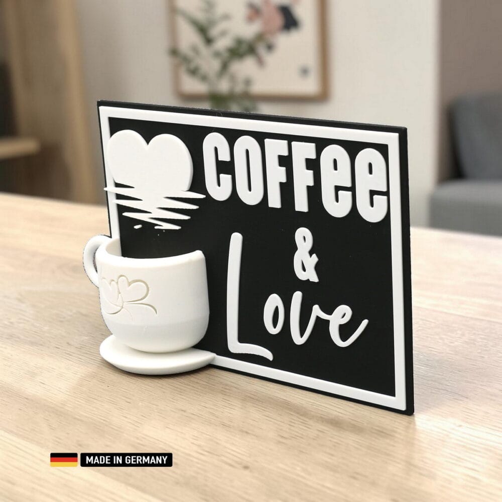 coffee & love stehkarte mit 3d tasse dekoration geschenkidee / dekoration zum aufstellen