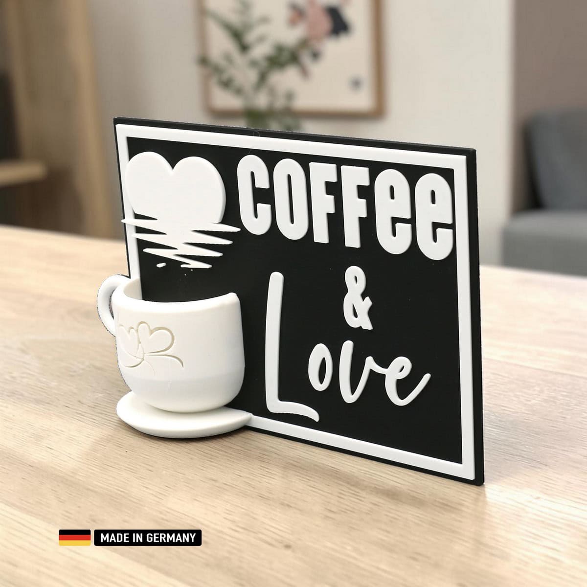 coffee & love stehkarte mit 3d tasse dekoration geschenkidee / dekoration zum aufstellen