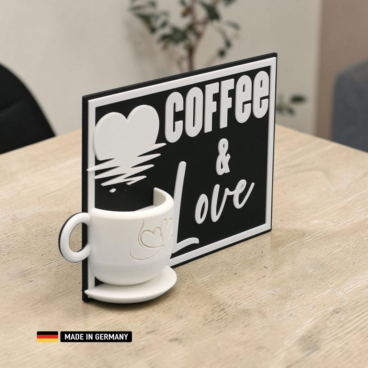 coffee & love stehkarte mit 3d tasse dekoration geschenkidee / dekoration zum aufstellen