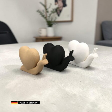 schnecken mit herz dekoration 3er set – moderne tischdekoration in weiß, schwarz & beige