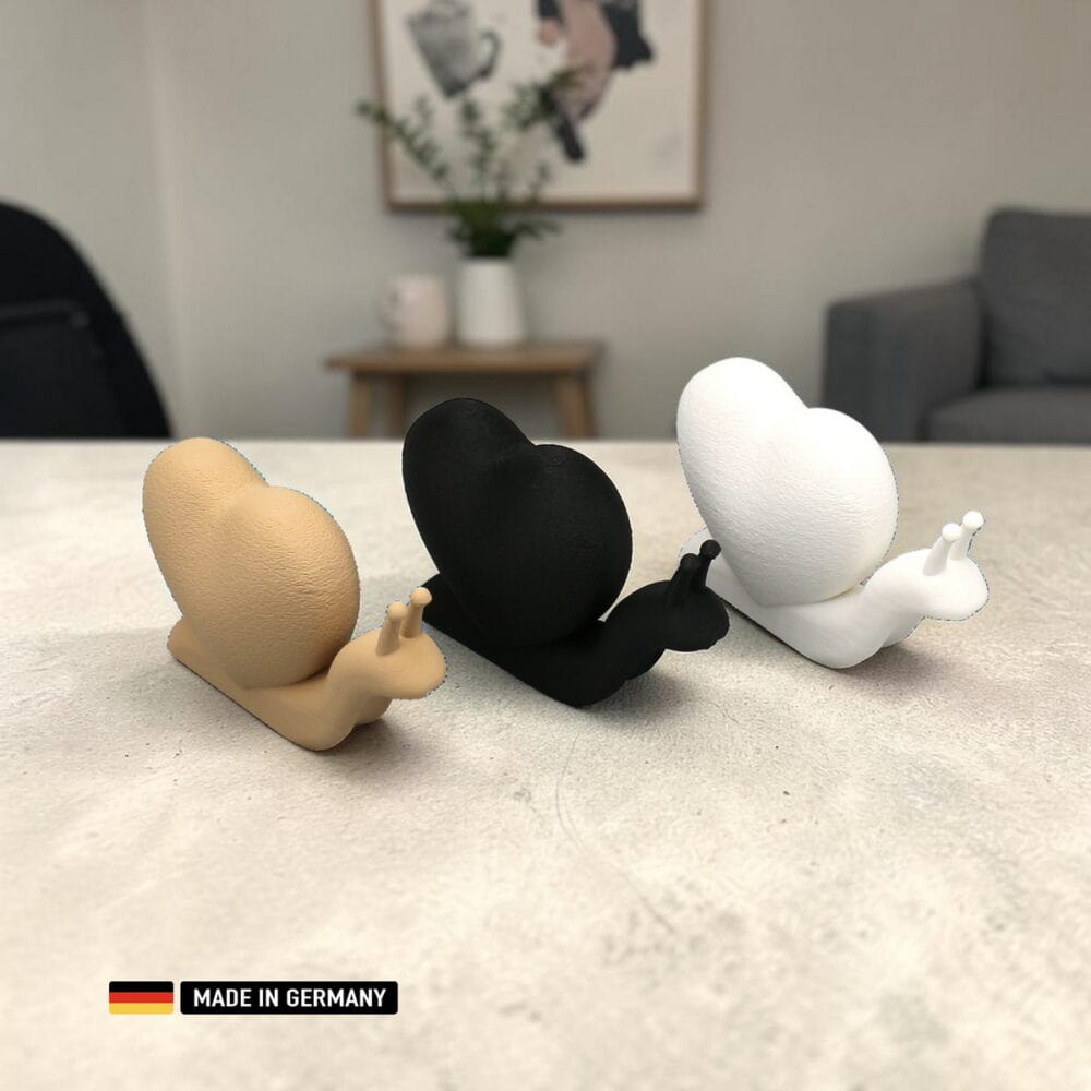 schnecken mit herz dekoration 3er set – moderne tischdekoration in weiß, schwarz & beige