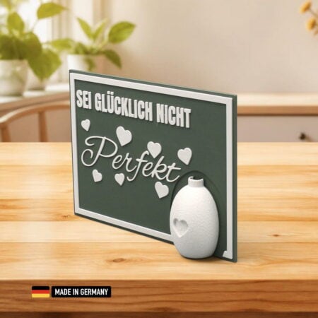 stehkarte mit blumenvase 3d – sei glücklich nicht perfekt – dekokarte