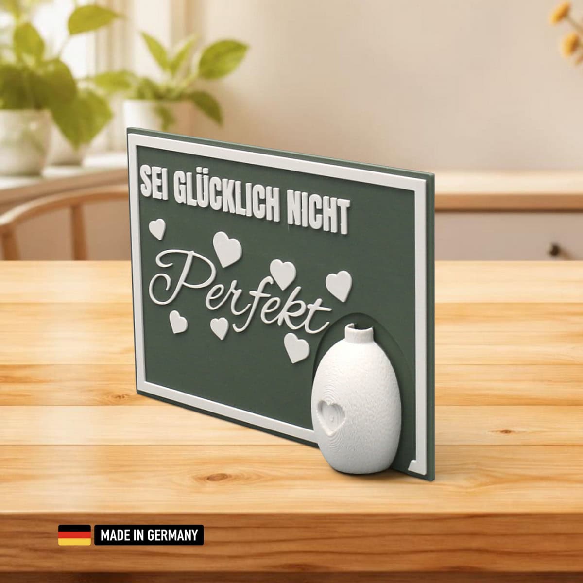 stehkarte mit blumenvase 3d – sei glücklich nicht perfekt – dekokarte