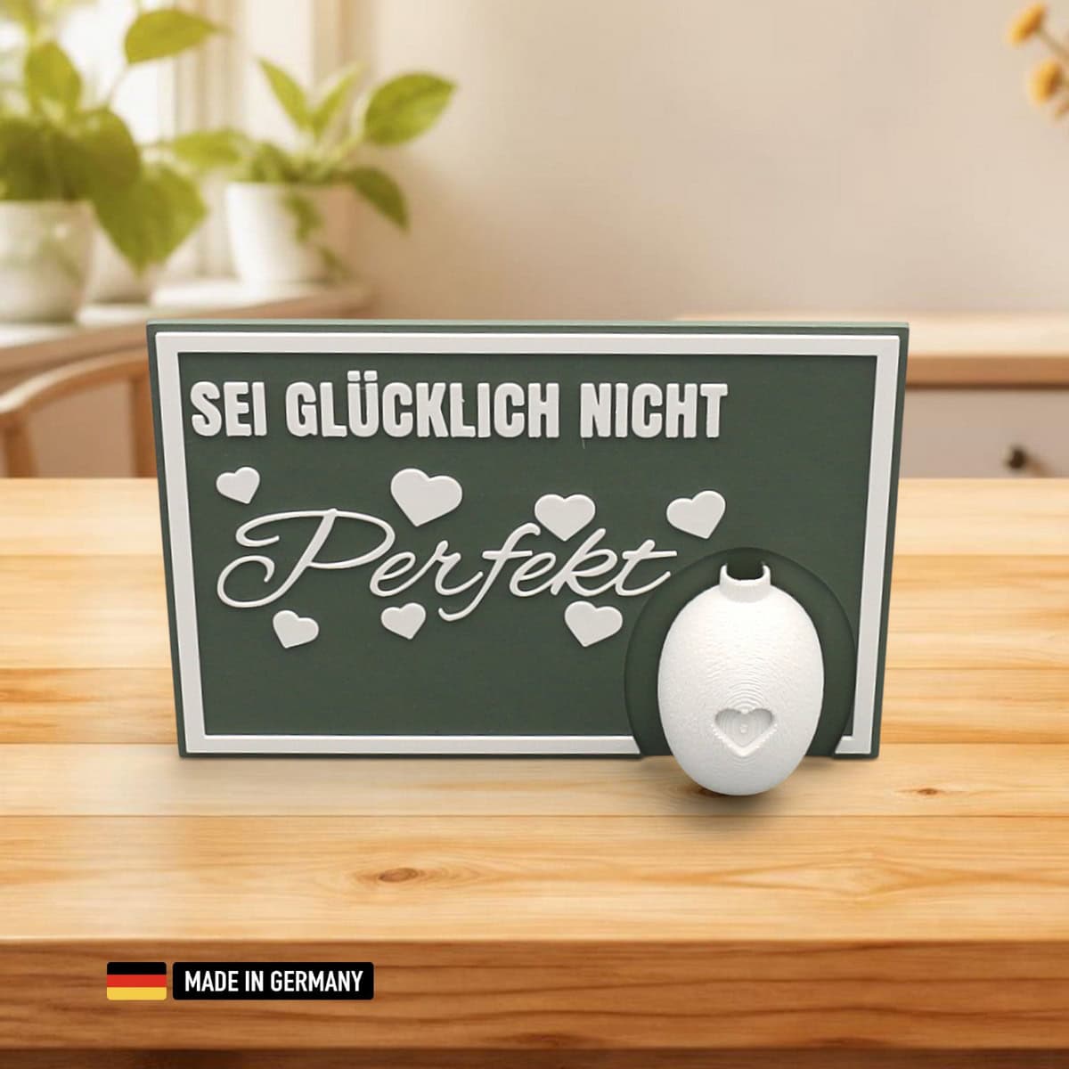 stehkarte mit blumenvase 3d – sei glücklich nicht perfekt – dekokarte