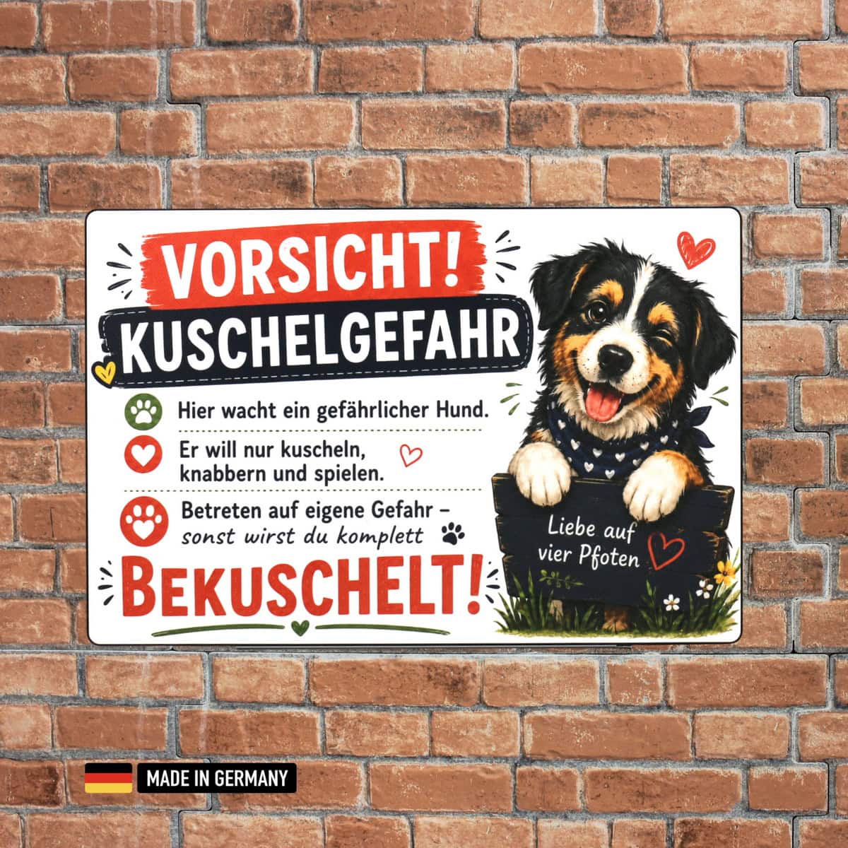lustiges hundeschild – vorsicht kuschelgefahr bei diesem hund / michling lustiges hundeschild – vorsicht kuschelgefahr bei diesem hund / michling