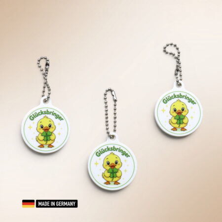küken glücksbringer schlüsselanhänger mit kleeblatt und sternen