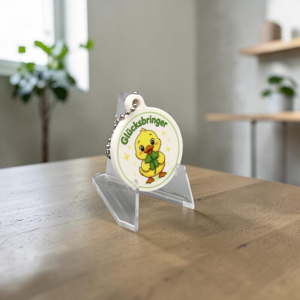 küken glücksbringer schlüsselanhänger mit kleeblatt und sternen