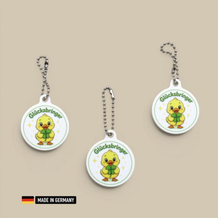 küken glücksbringer schlüsselanhänger mit kleeblatt und sternen