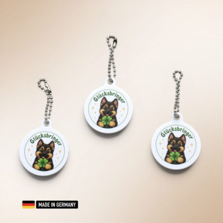 schäferhund welpe glücksbringer schlüsselanhänger mit glücks kleeblatt