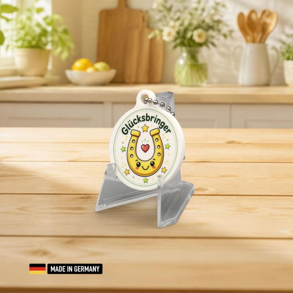 freundliches hufeisen glücksbringer schlüsselanhänger mit herz & sternen beidseitig bedruckt