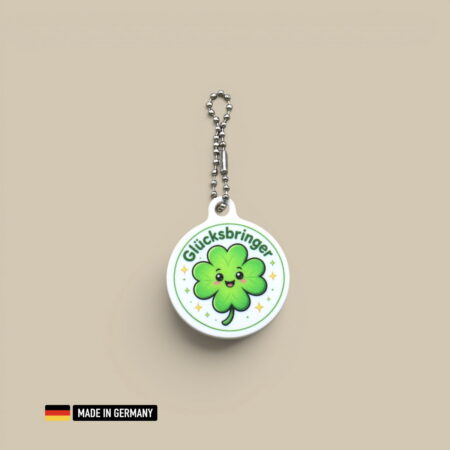 kleeblatt mit einem lächeln als glücksbringer schlüsselanhänger beidseitig bedruckt