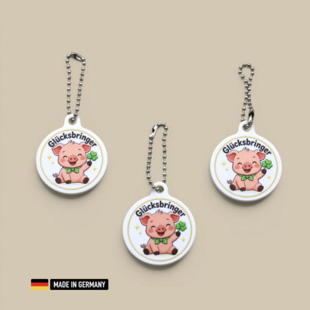 glücksschwein mit kleeblatt glücksbringer schlüsselanhänger beidseitig bedruckt