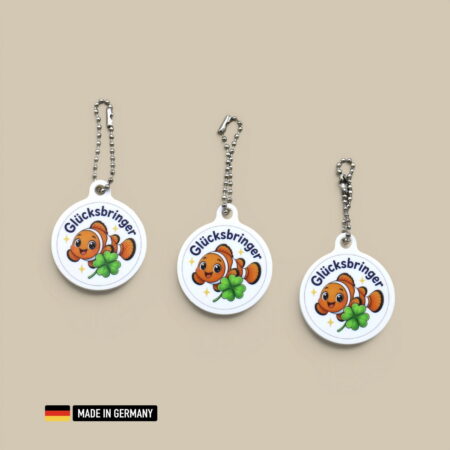 clownfisch schlüsselanhänger glücksbringer mit glücks kleeblatt für aquariumfans