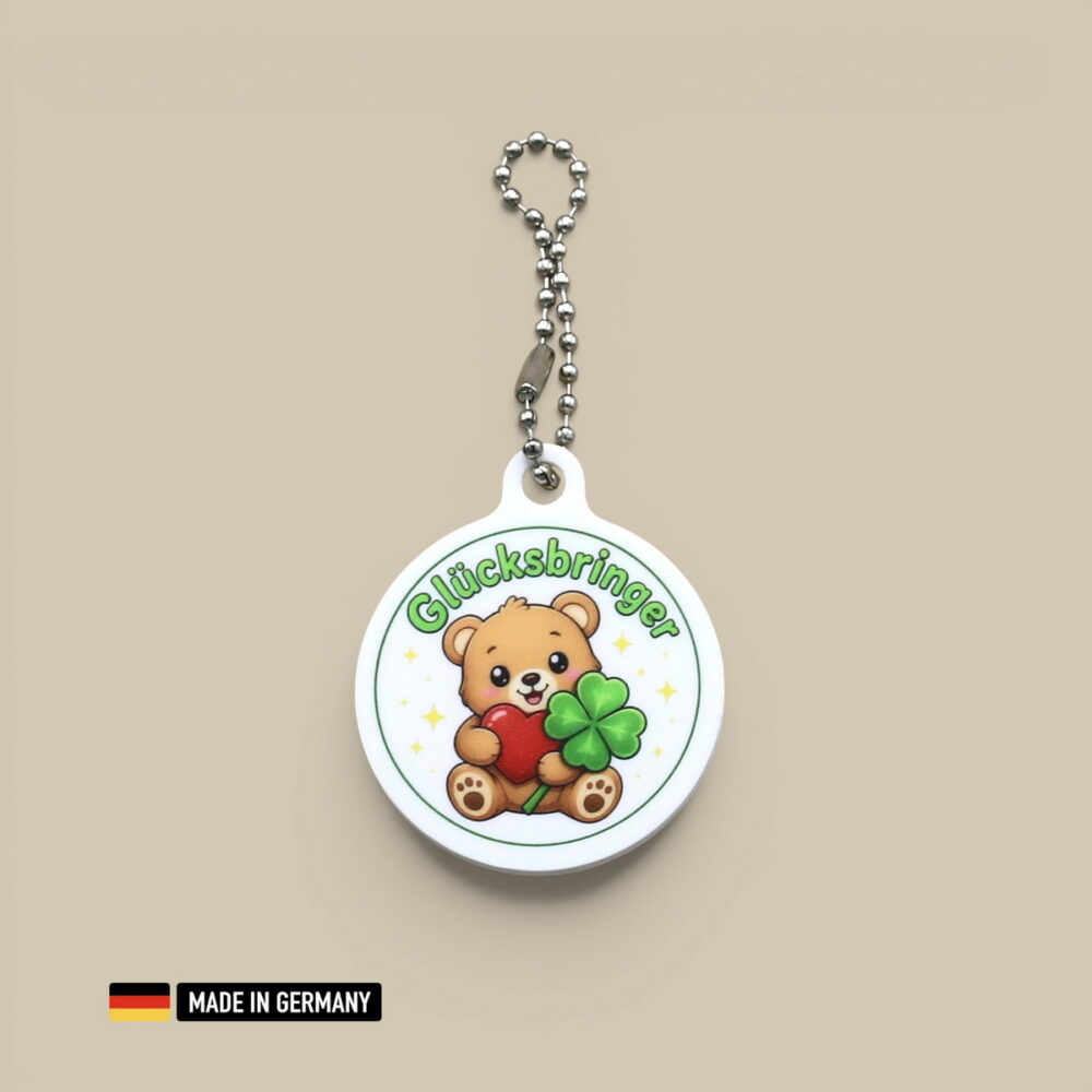 baby bär glücksbringer schlüsselanhänger mit herz und glücks kleeblatt